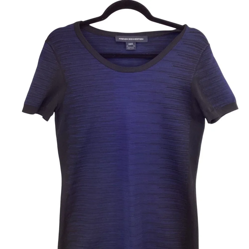 French Connection Dress Size 12 Bodycon‎ Navy & Black Dani Degrade Short Sleeve - Picture 4 of 10